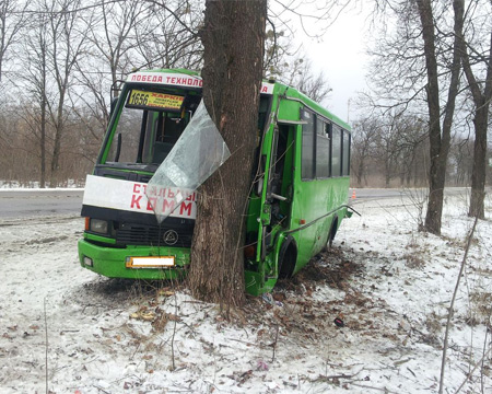 Под Харьковом пассажирский автобус влетел в дерево, есть пострадавшие