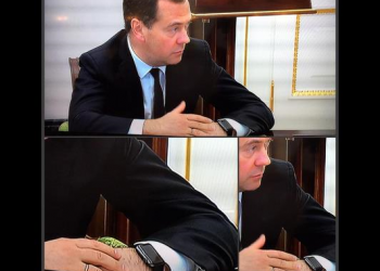 Медведев «засветился» с часами Apple Watch на совещании у российского президента