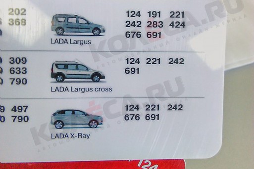 Известен перечень цифровых обозначений цветов для Lada Xray
